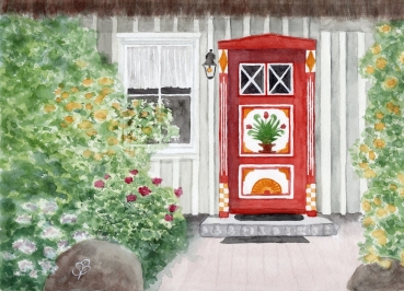 Postkarte DIN-A6 Aquarell Maritim Kunst Druck Kunstdruck Ostsee bemalte Tür Z1 Darß Zingst  Prerow
